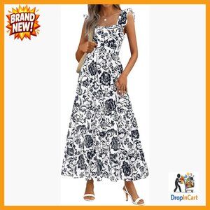 Boho Floral Maxi Dress Sleeveless A-Line Elegant Wedding Guest Beach